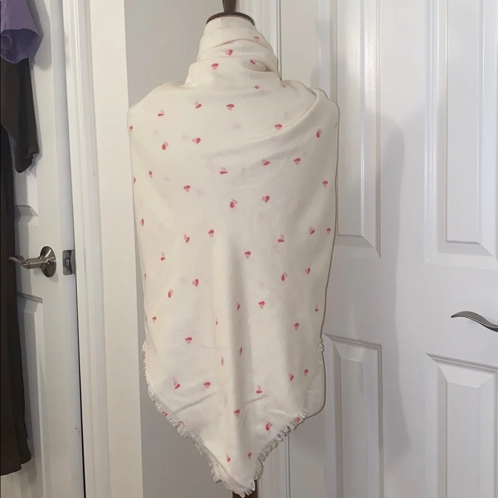 Cream Scarf with Pink Hearts